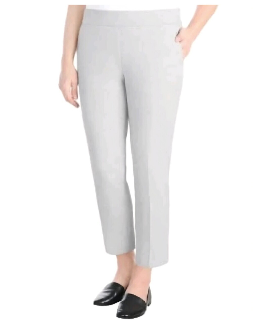 Hilary Radley Ankle Pants Mid Rise Pull On W/Tummy Control  Light Gray Women's L
